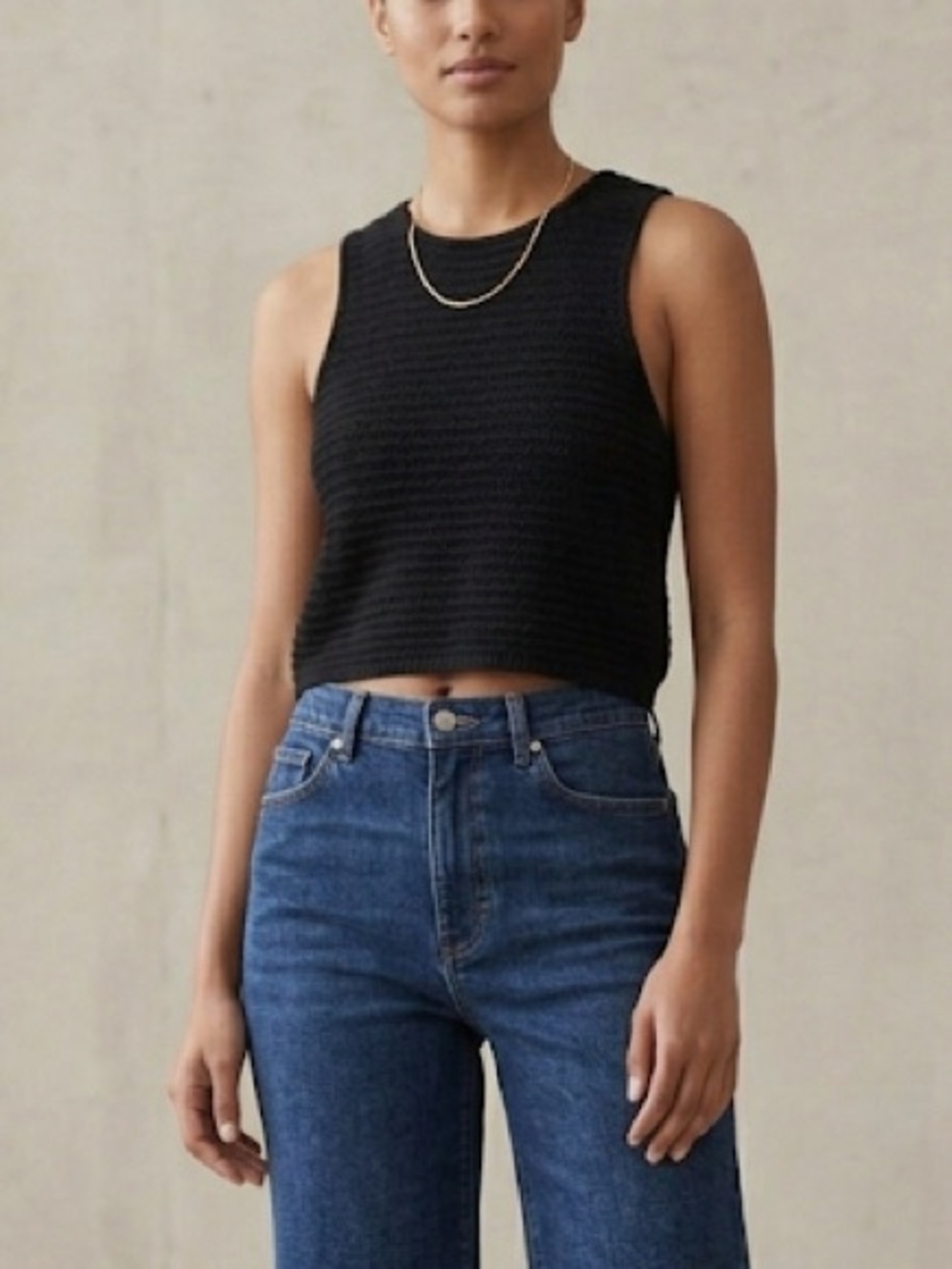 Oak + Fort Black Ribbed Knit Semi-Cropped Tank Top Size Large - Picture 1 of 10